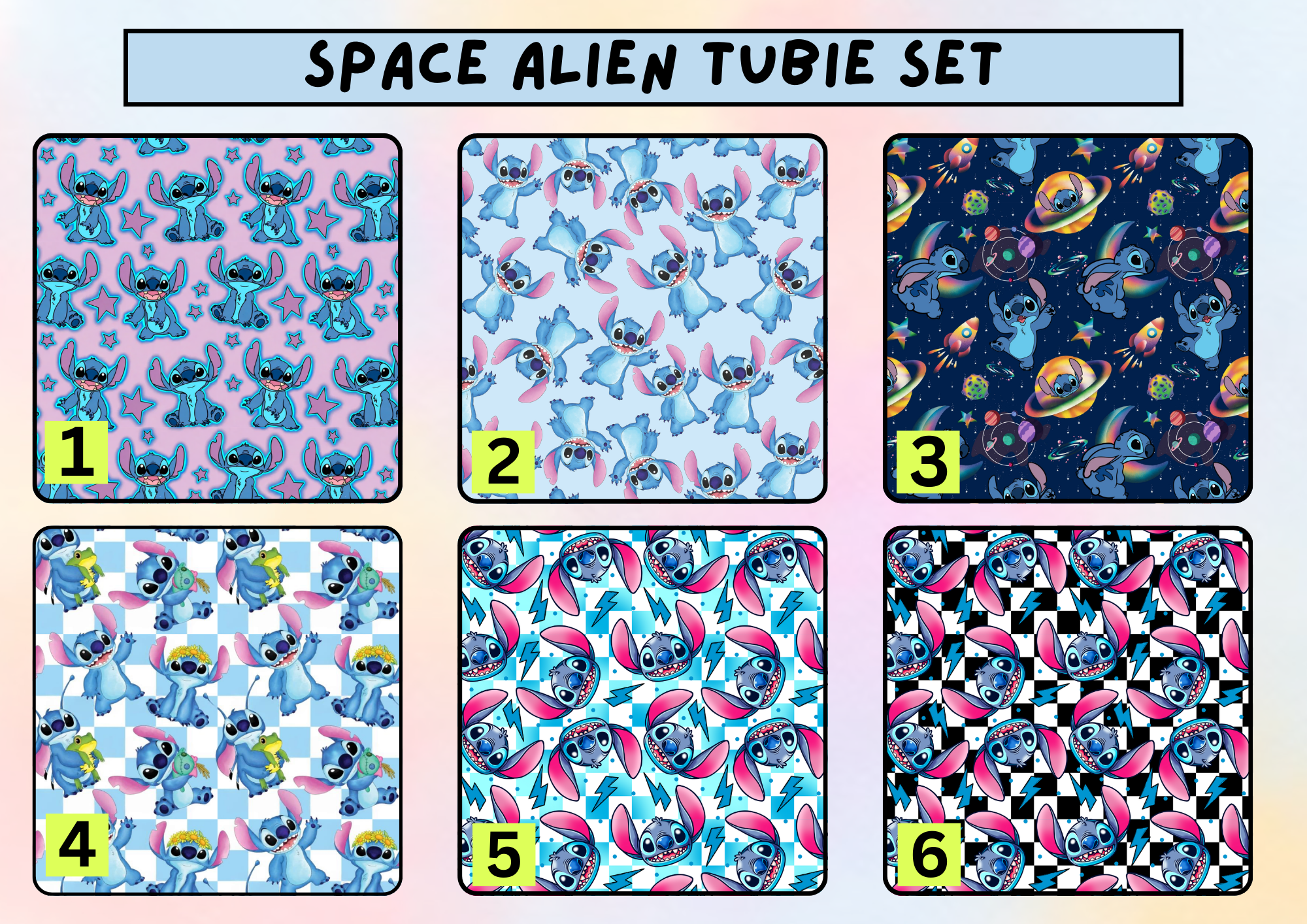 Blue space alien tubie set - MULTIPLE PATTERNS - absorbent soft line cover
