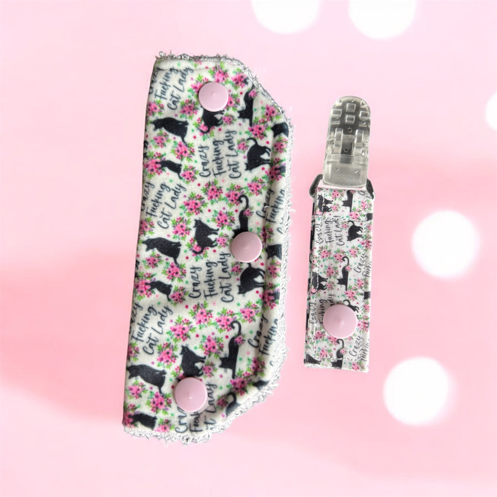 ADULT Crazy cat lady tubie set - MULTIPLE PATTERNS - absorbent soft line cover and matching clip