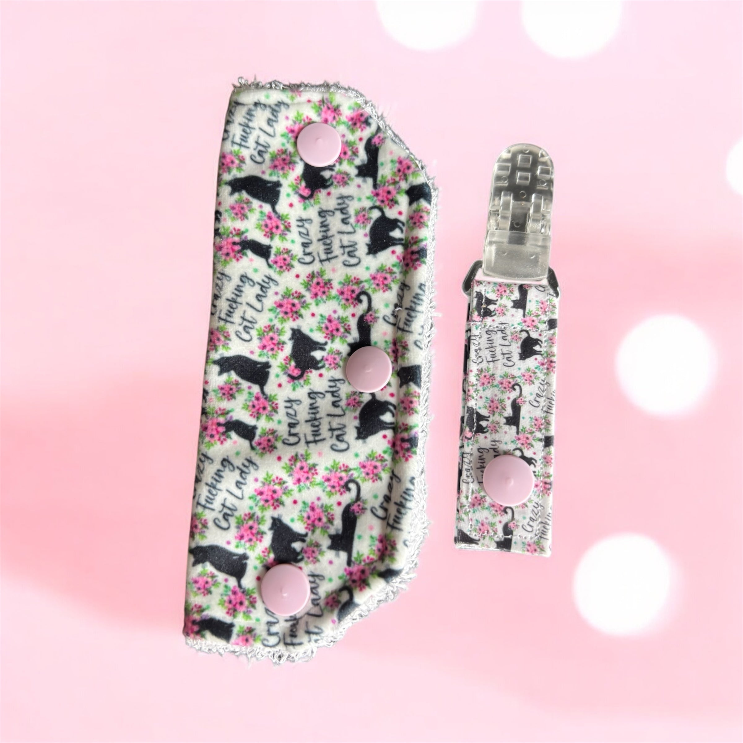 ADULT Crazy cat lady tubie set - MULTIPLE PATTERNS - absorbent soft line cover and matching clip