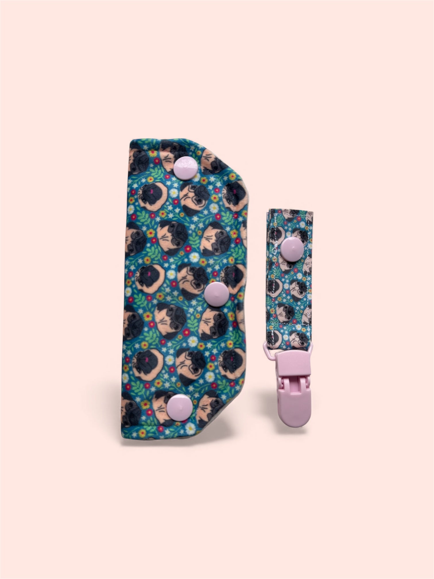floral pugs tubie set - MULTIPLE PATTERNS - absorbent soft line cover and matching clip
