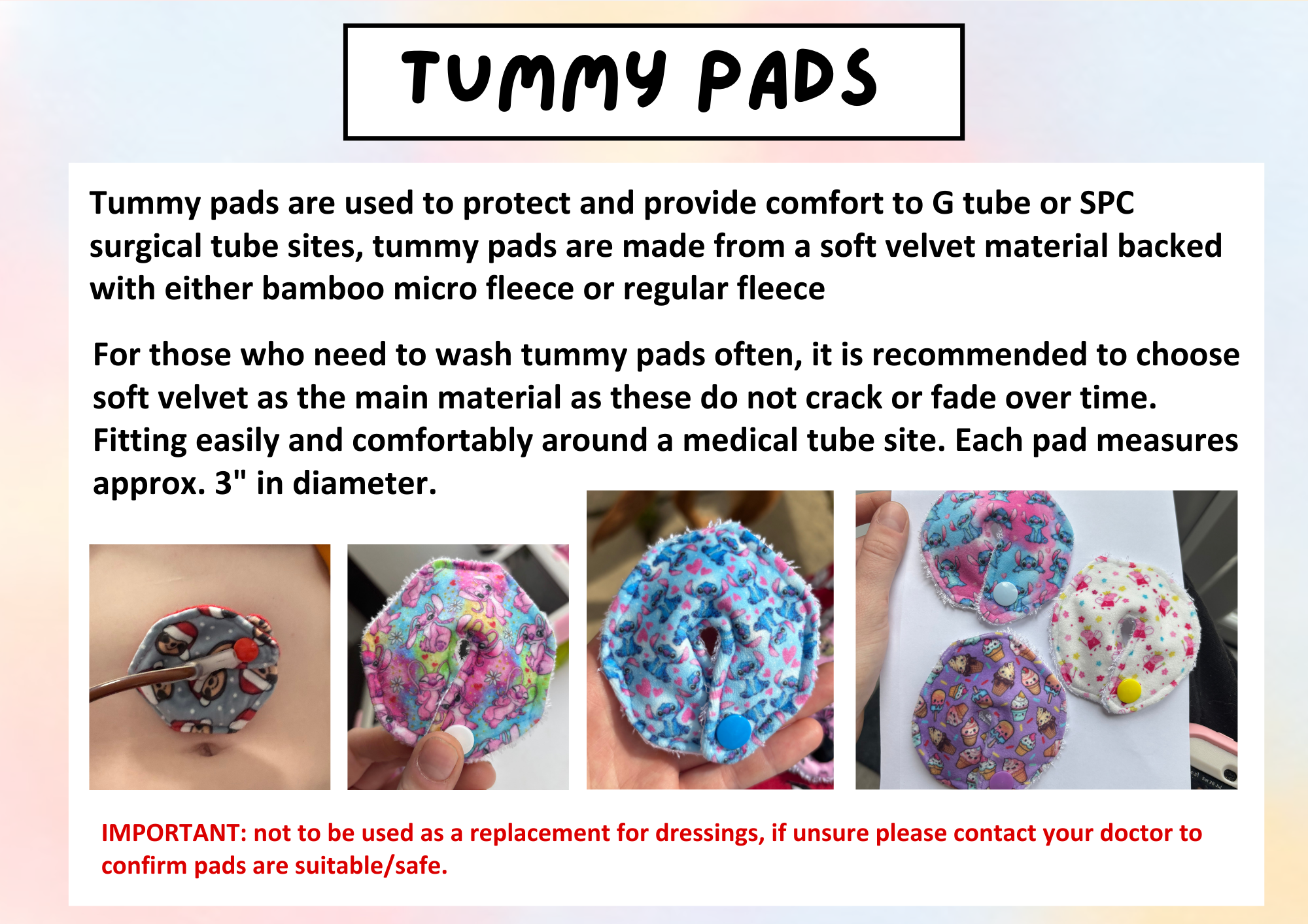 ADULT bitch tummy pad | medical retention tape | ng, oxygen, stoma